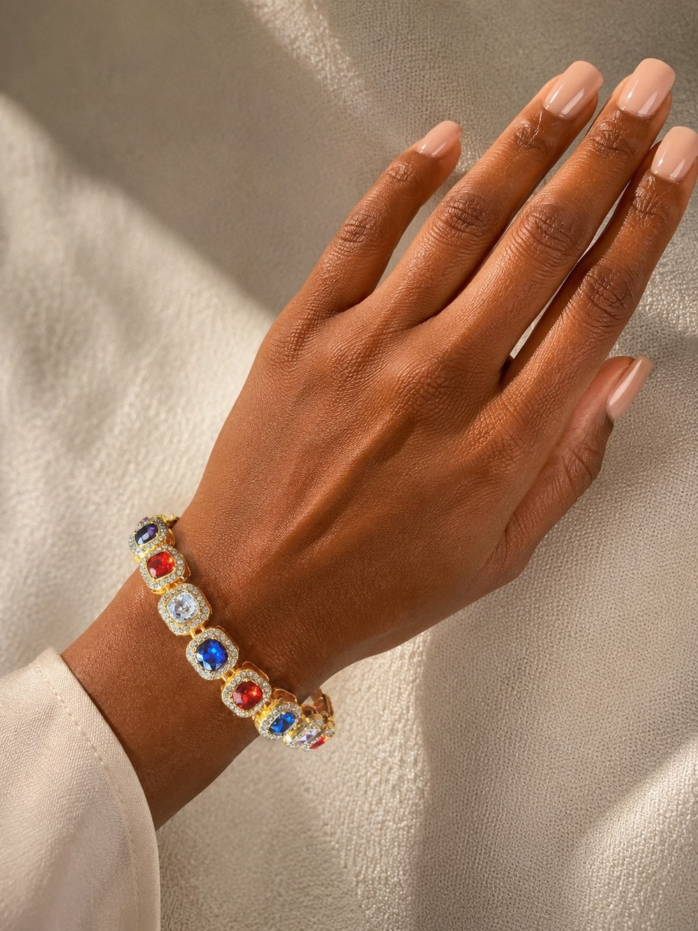 9" Gold-Tone Multicolor Gemstone Bracelet - Women Jewelry
